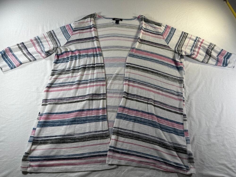 Torrid Size 2 Striped Open Front Cardigan Pink Blue Gray Lightweight Plus Size